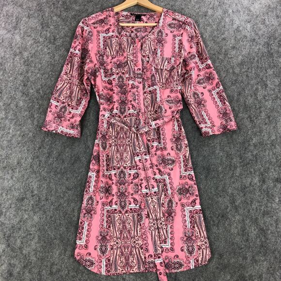Victoria's Secret Nightgown Medium Pink Paisley Floral Button Up Belted Womens - Picture 1 of 14